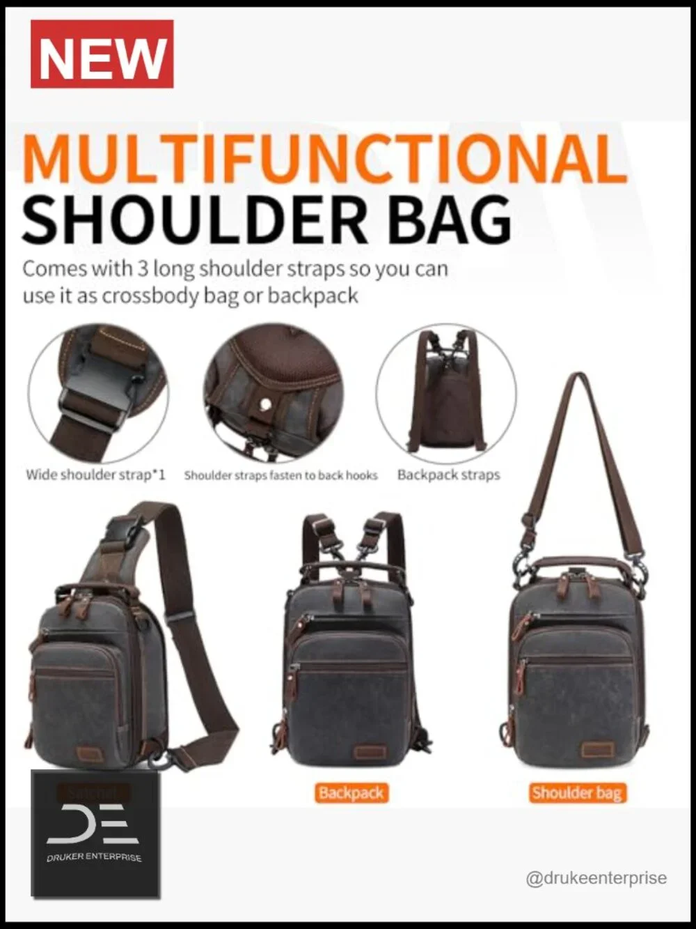 Waxed Canvas Sling Bag Crossbody Chest Bag Water Resistant Shoulder Bag